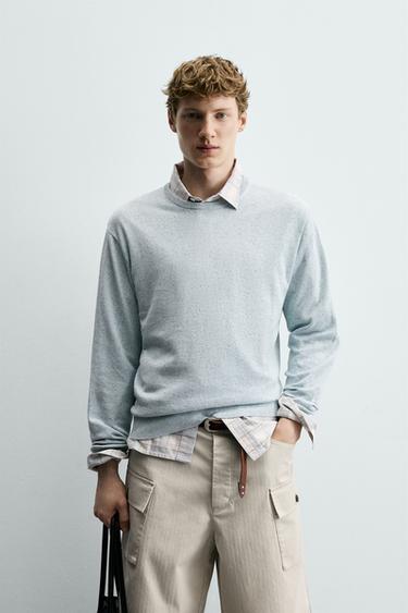 FLECKED COTTON BLEND JUMPER - Sky blue by Zara