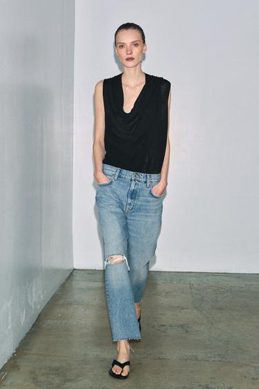 JEAN ZW COLLECTION DROIT TAILLE MOYENNE DÉCHIRÉ - Bleu de Zara - Image 5