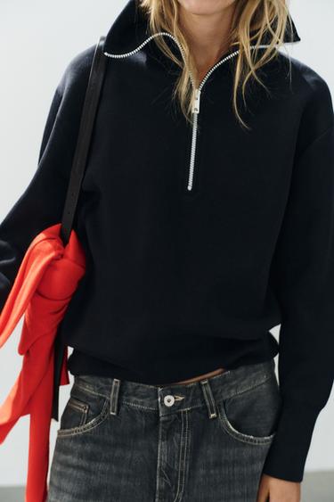 OVERSIZED ZIPPED KNIT JUMPER - Navy blue by Zara