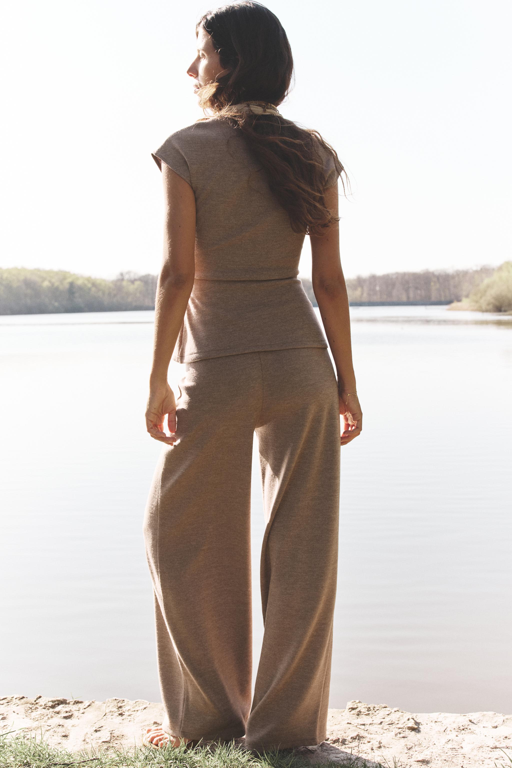 TEXTURED WIDE LEG PANTS - Oyster-white | ZARA United States