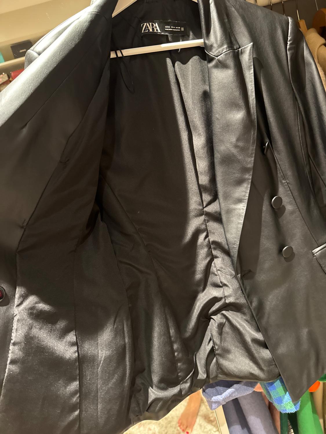 FAUX LEATHER DOUBLE-BREASTED BLAZER - Image 3