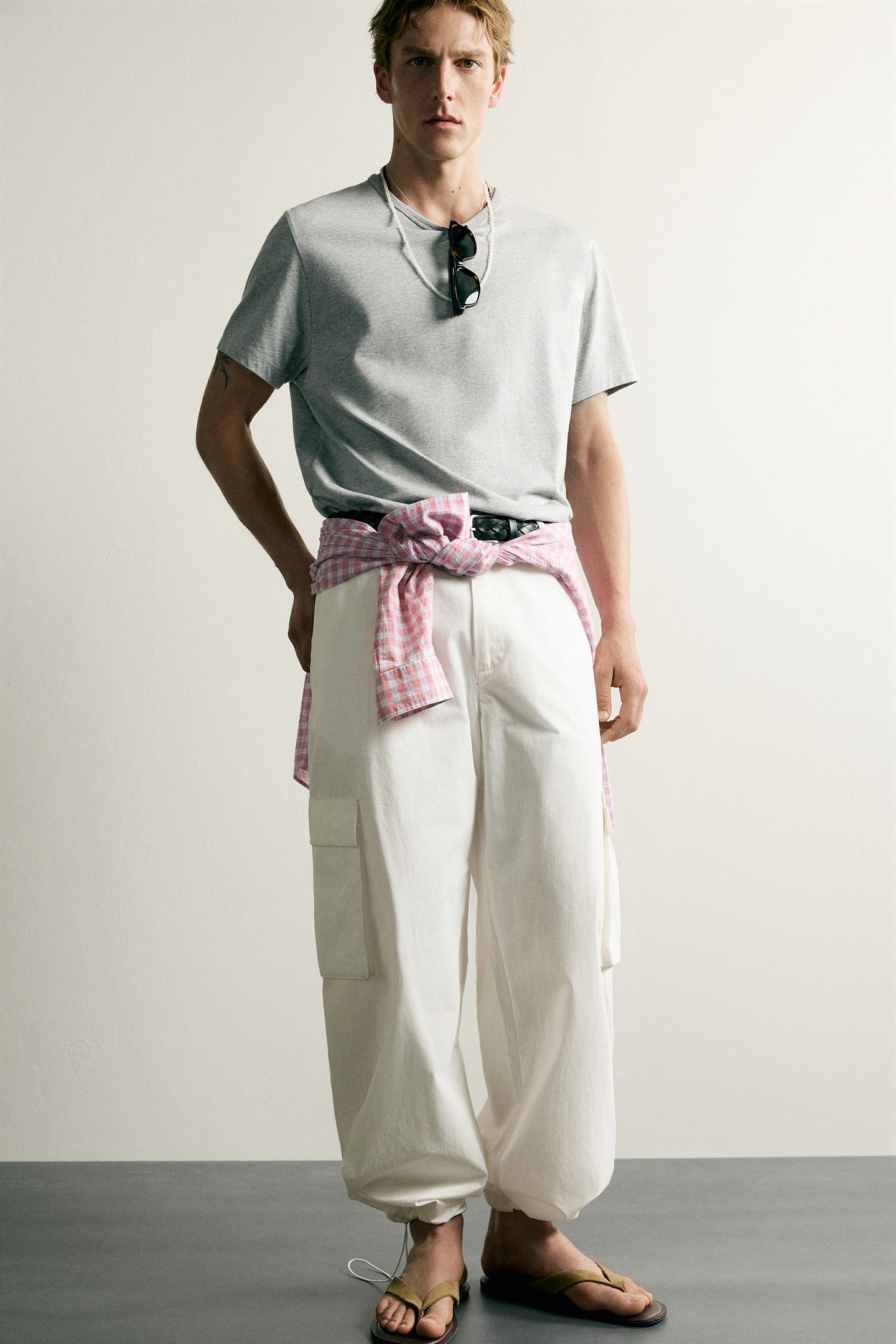 Мужские брюки Zara Relaxed Fit Cargo, цвет: Белый — фото 6