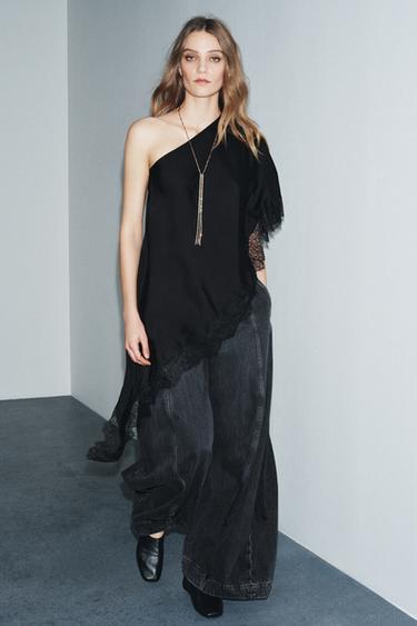 TOP ASIMÉTRICO ENCAJE ZW COLLECTION - Negro de Zara
