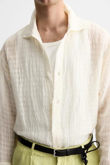 COTTON/LINEN TEXTURED SHIRT - Oyster-white by Zara - Image 6