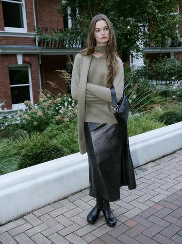 Pull écharpe en maille 100 % laine avec poche - Vert de Zara