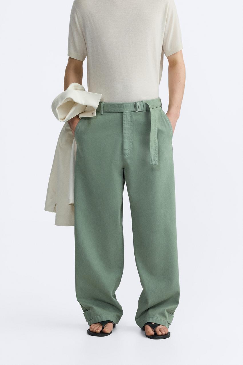 RELAXED FIT TROUSERS WITH BELT - Green