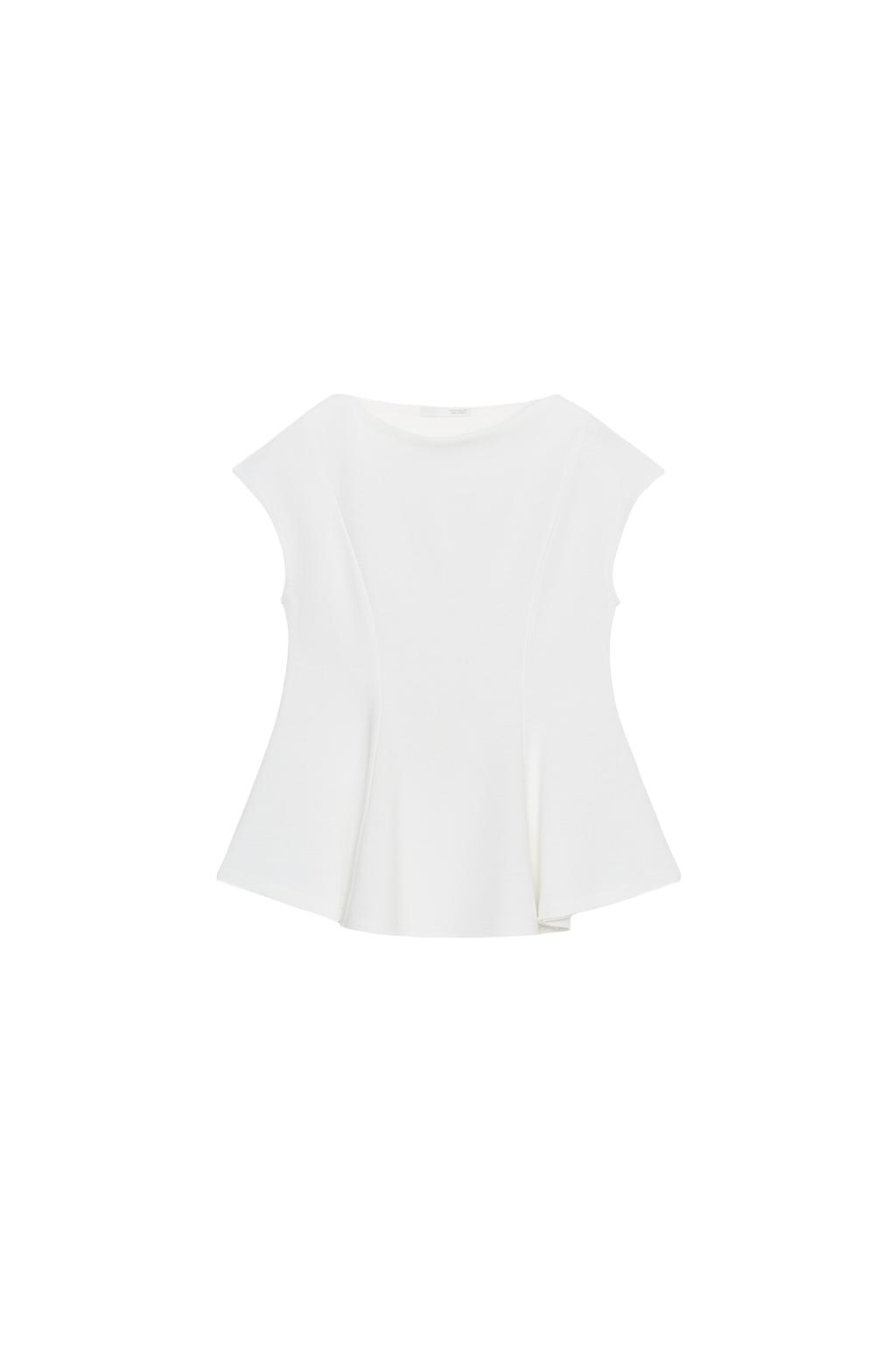 SHORT SLEEVE PIQU PEPLUM TOP