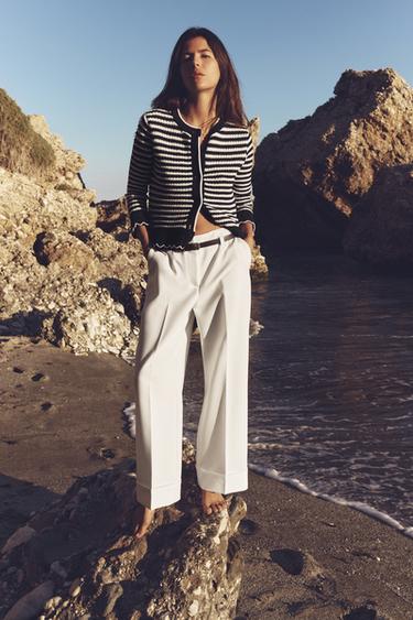 TURN-UP CUFF TROUSERS WITH BELT - Ecru by Zara - Image 0