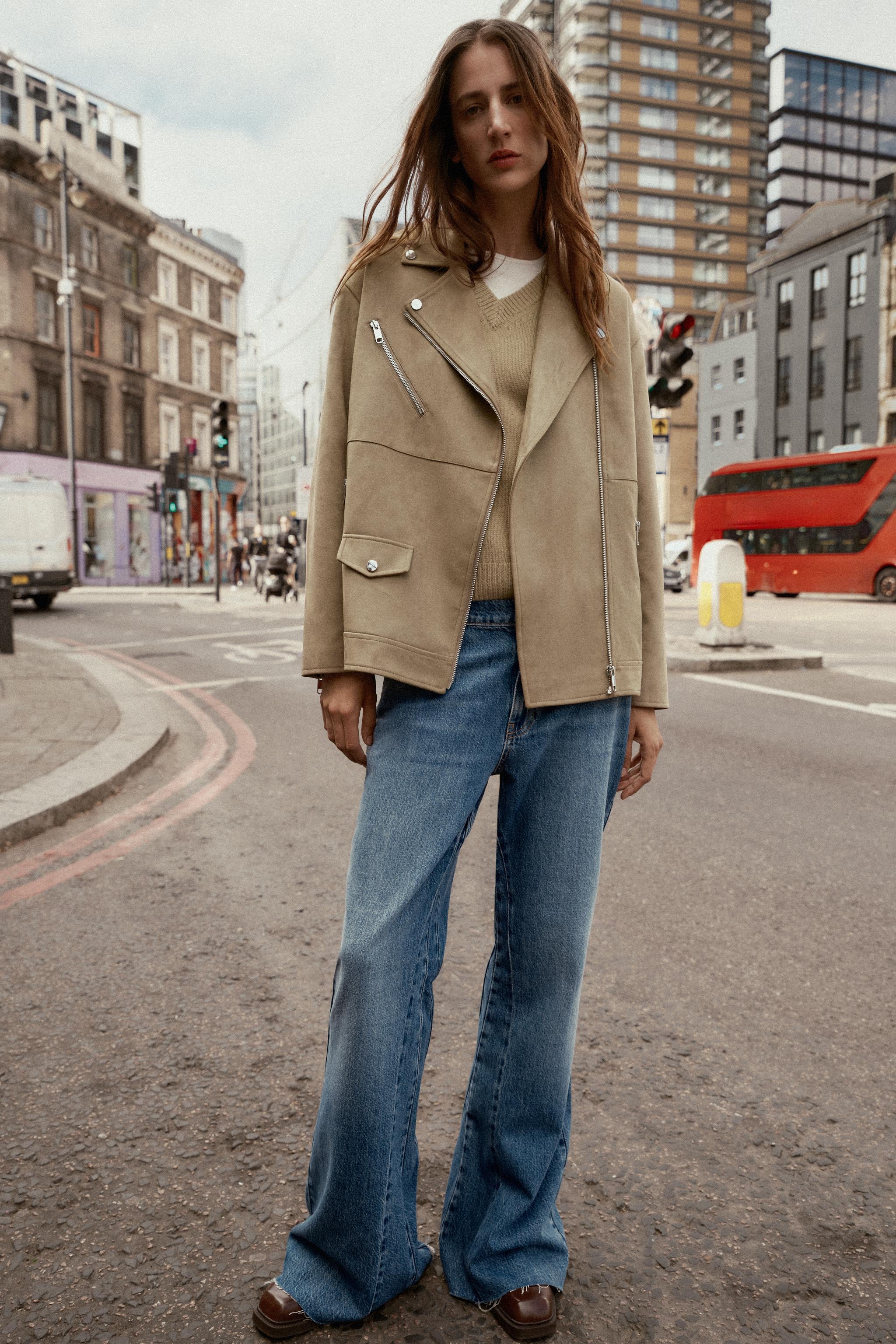 値下げ！ZARA/スエード風バイカージャケット スエード風バイカージャケット - ゴールデンブラウン | ZARA