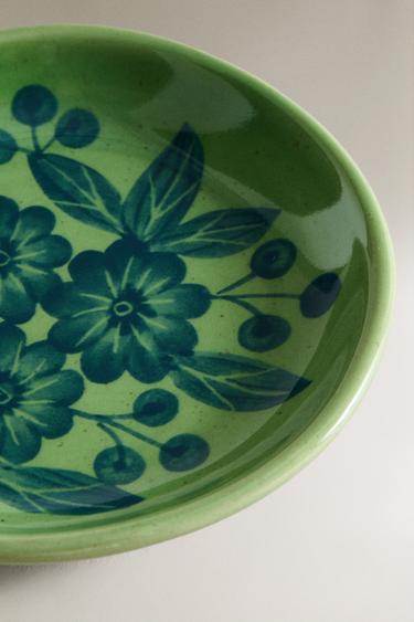 FLORAL STONEWARE SIDE PLATE - Blue / Green by Zara - Image 2