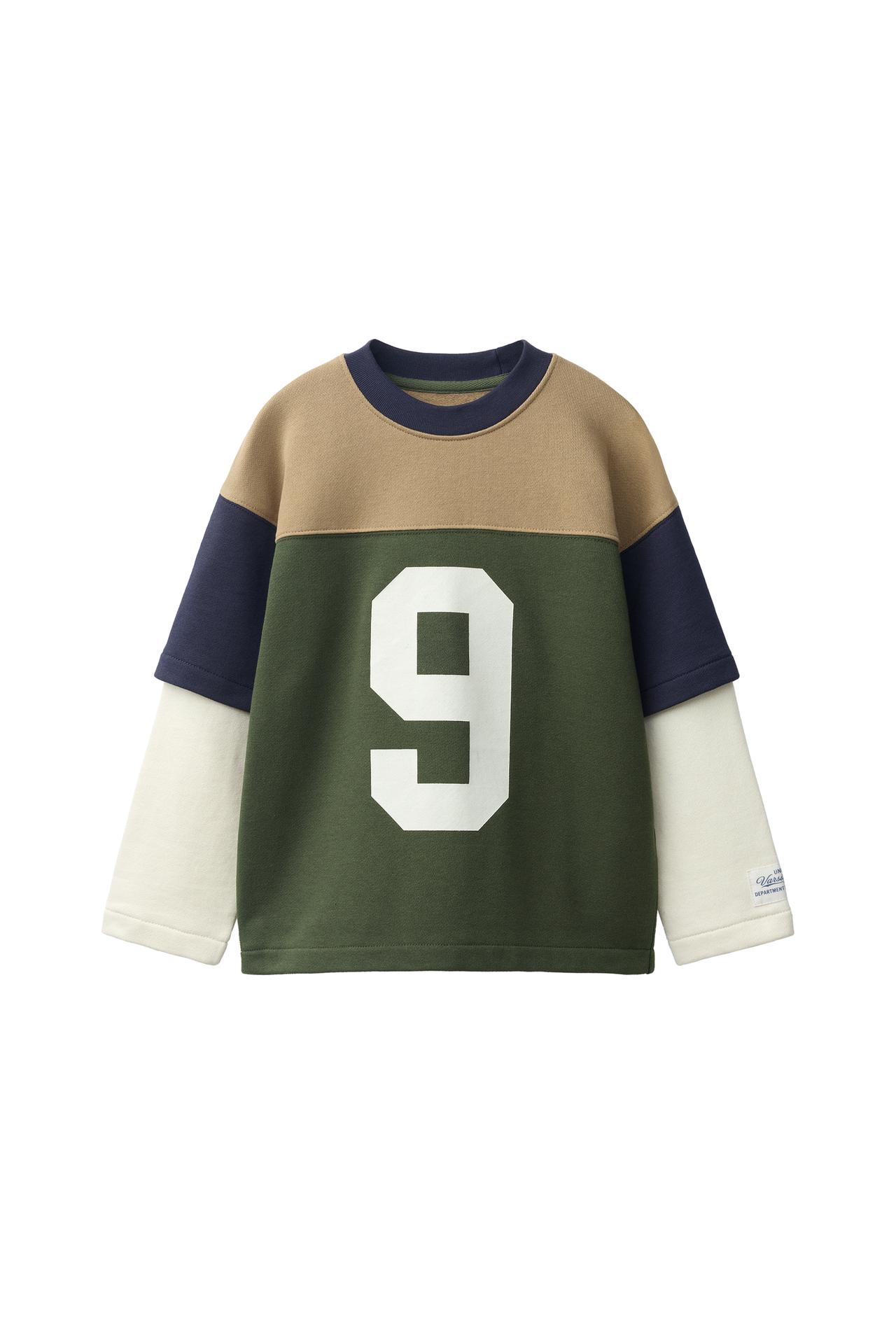 VARSITY NUMBER DOUBLE SLEEVE SWEATSHIRT