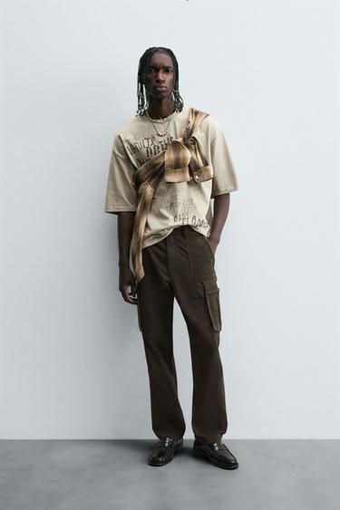 Zara RELAXED FIT CARGO PANTS - Brown - Image 0