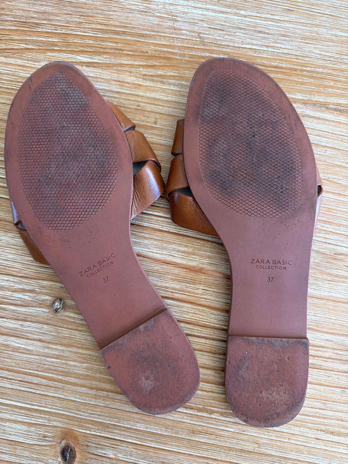 ZARA FLAT CROSSED LEATHER SANDALS - Image 2