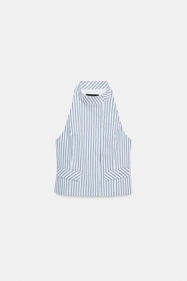 TOP À ENCOLURE AMÉRICAINE ET RAYURES - Bleu / Blanc de Zara - Image 4