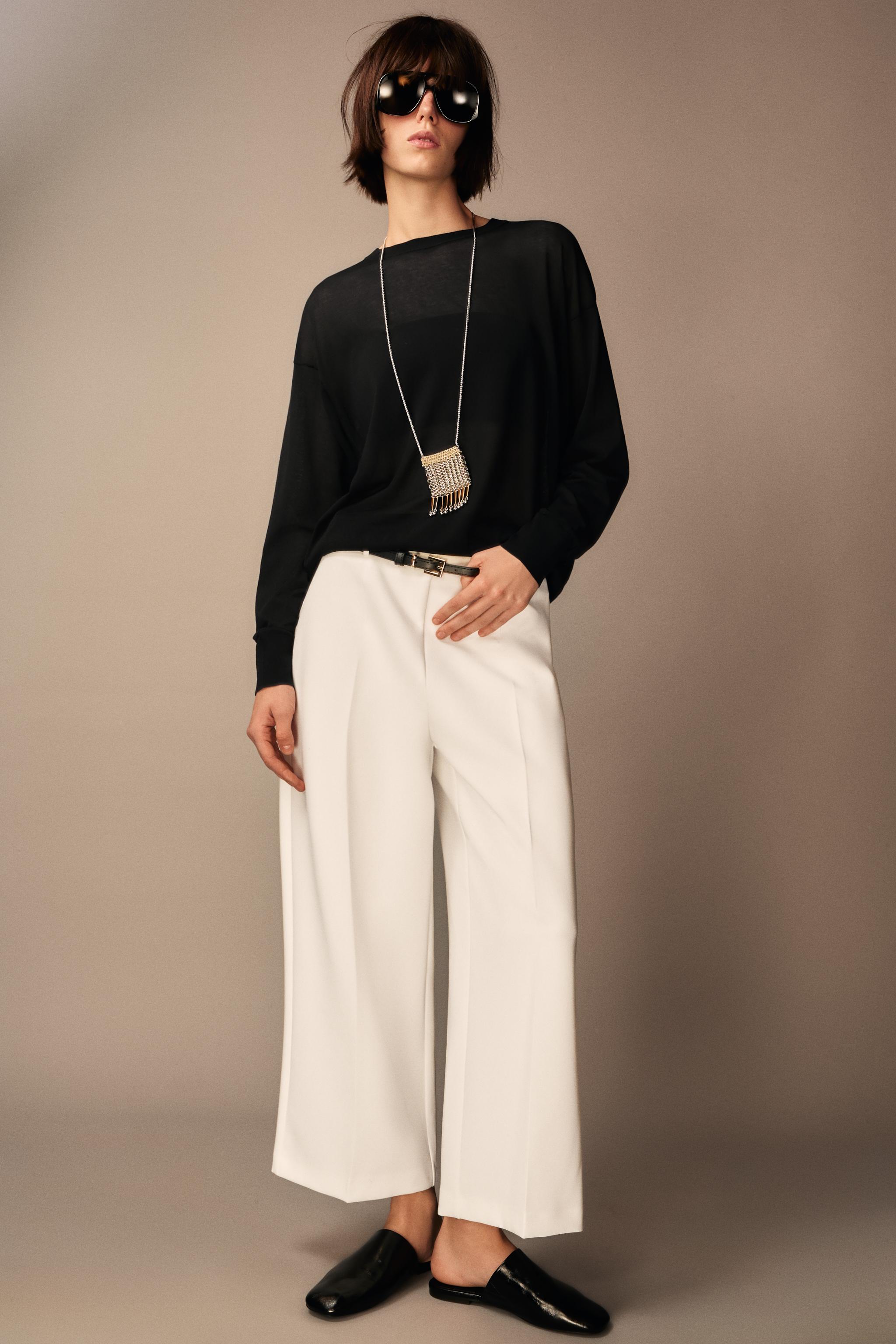 【ZARA】ZW COLLECTION ベルト付きキュロットパンツ 7149/290 ZW COLLECTION BELTED CULOTTES - Oyster-white | ZARA New Zealand