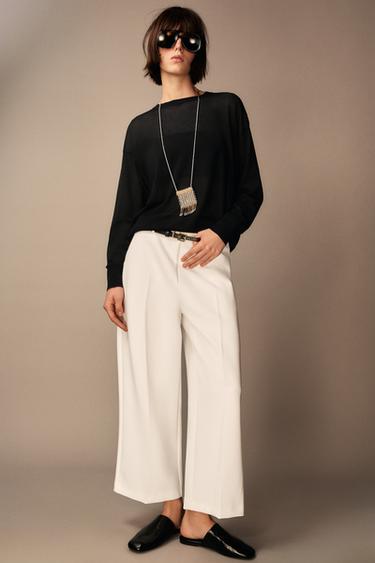 PANTALÓN CULOTTE CINTURÓN ZW COLLECTION - Blanco roto de Zara - Imagen 0