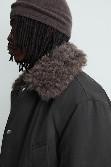 PARKA WITH DETACHABLE CONTRAST COLLAR - Black by Zara - Image 4