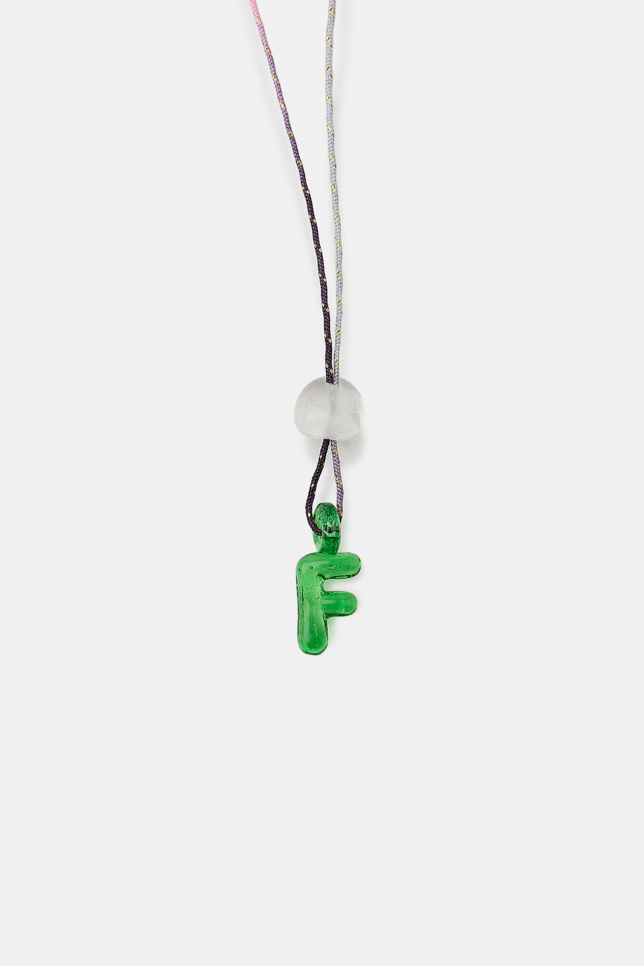 ALPHABET LETTER CORD NECKLACE — Intense green