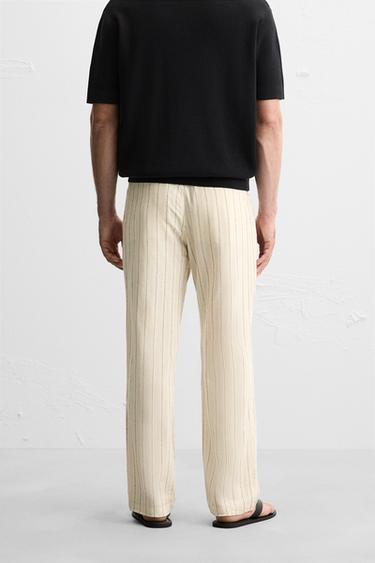 STRIPED JACQUARD TROUSERS - Ecru by Zara - Image 2
