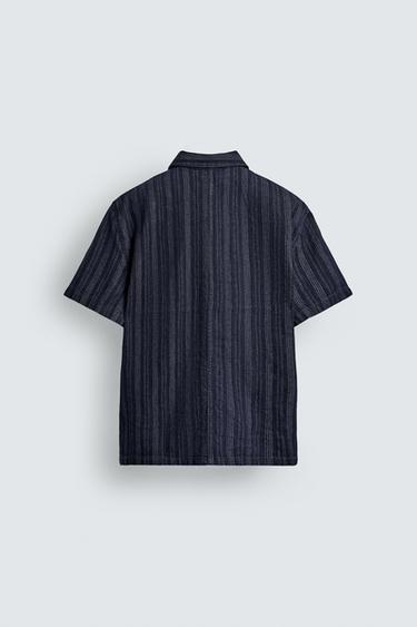 RELAXED FIT STRIPED JACQUARD SHIRT - Blue by Zara