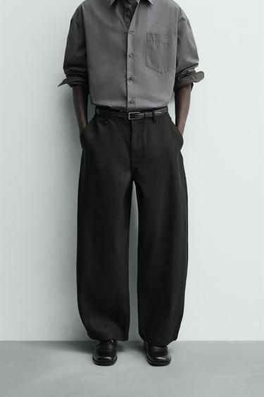 PANTALON BARREL FIT LYOCELL - COTON - Noir de Zara - Image 1