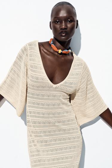 ROBE LONGUE EN MAILLE POINTELLE - Beige de Zara - Image 2