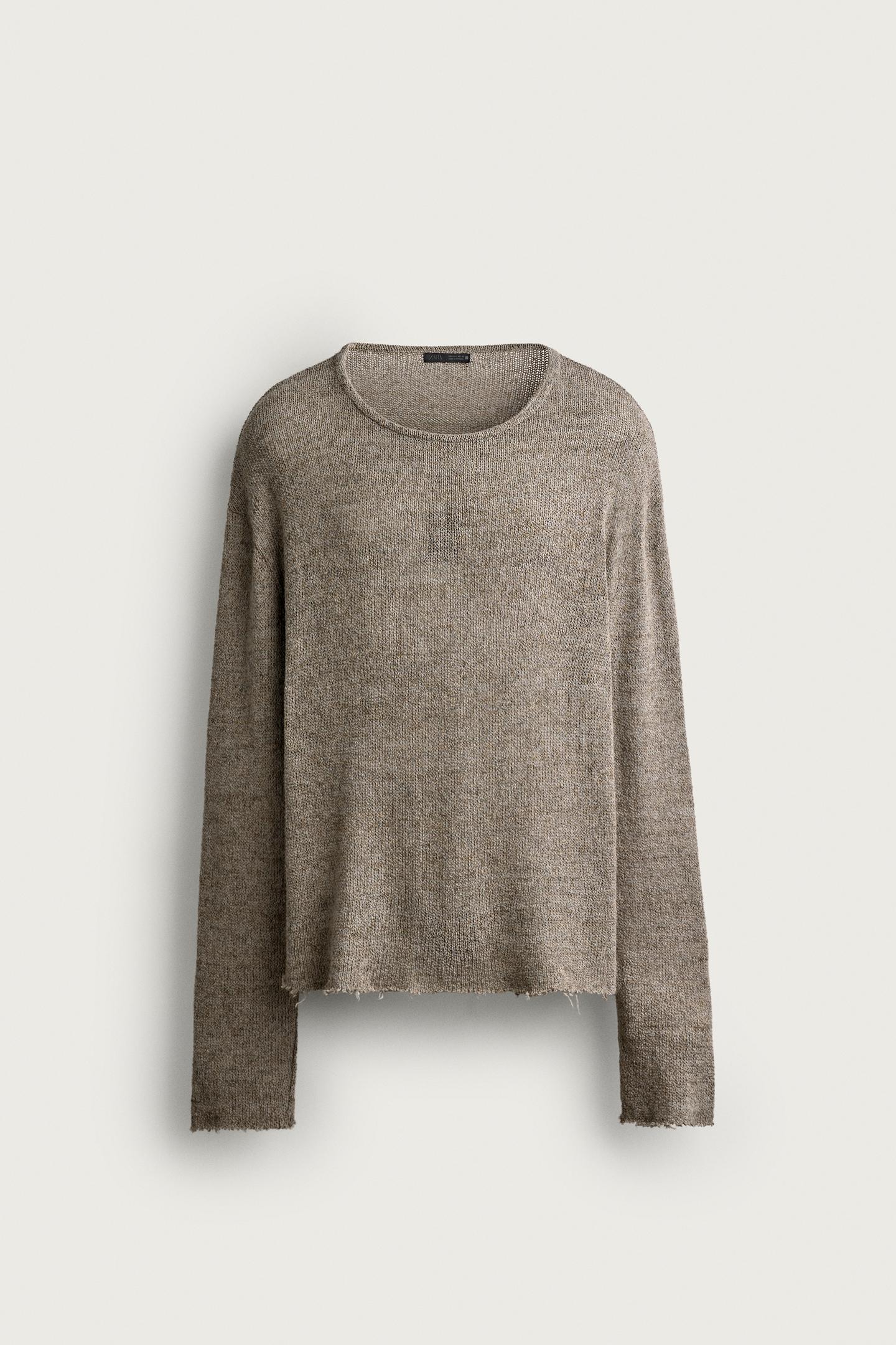 Мужская футболка Zara Relaxed Fit Knit, цвет: Серо-бежевый — фото 9