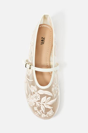 EMBROIDERED MESH BALLERINAS - White by Zara