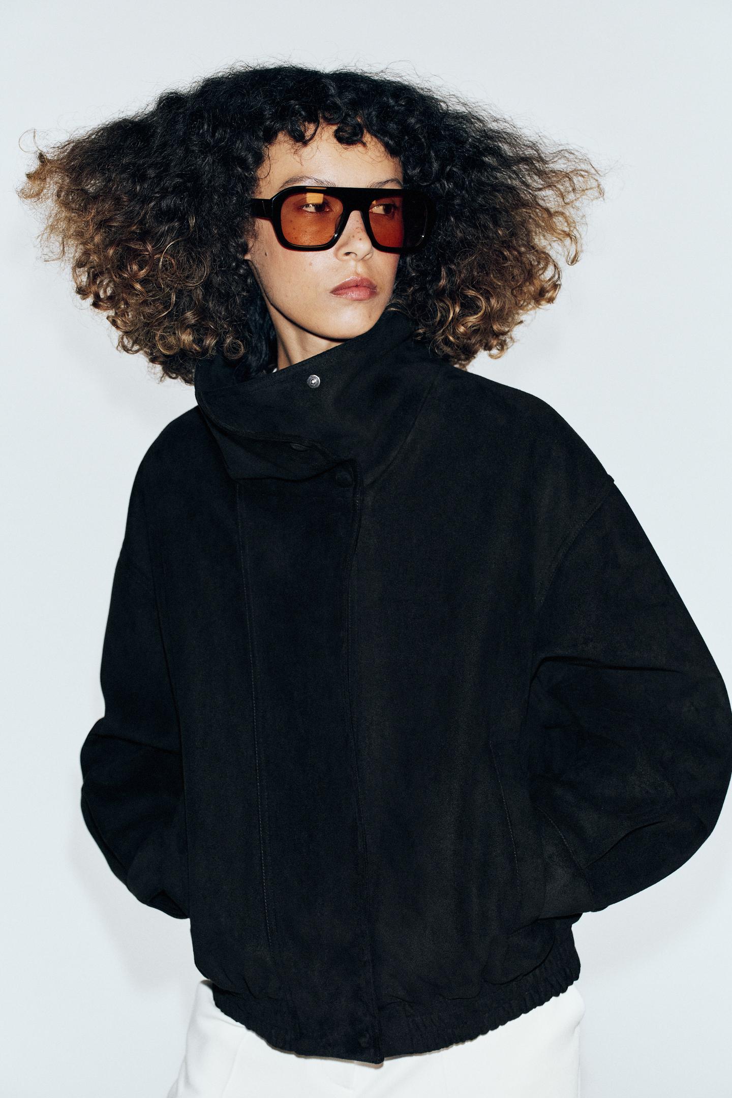 Женская куртка Zara Suede-Effect Bomber, цвет: Чёрный — фото 2