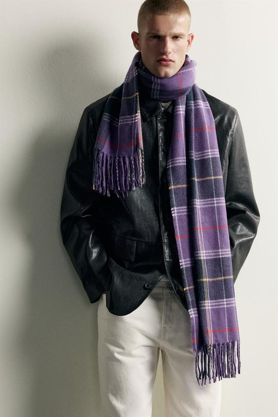 BUFANDA COMBINADA CUADROS - Morado de Zara - Imagen 0