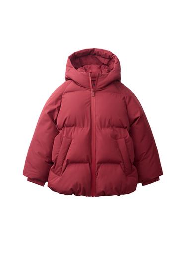 WATER-REPELLENT HOODED PUFFER COAT - Dark red by Zara