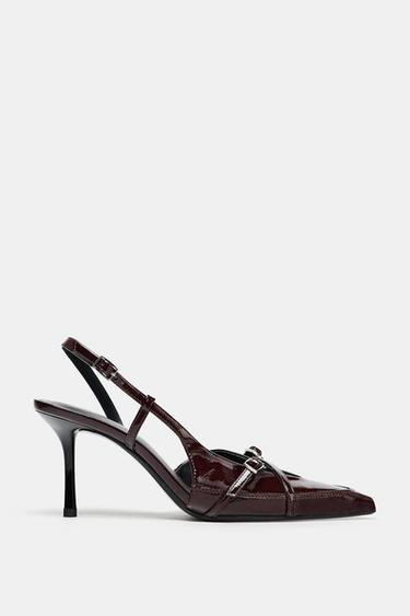 CRACKLED HIGH-HEEL SHOES - Burgundy Red by Zara