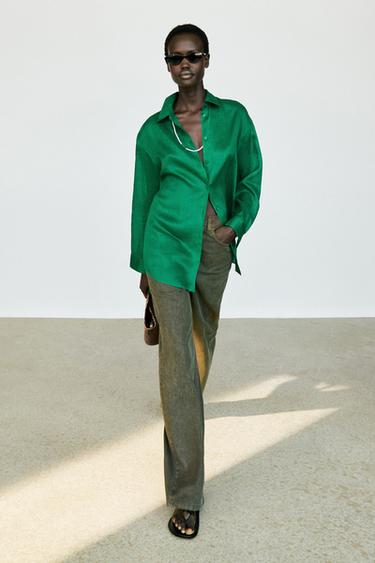 Camisa larga fluida 100% ramio - Verde de Zara - Imagen 0