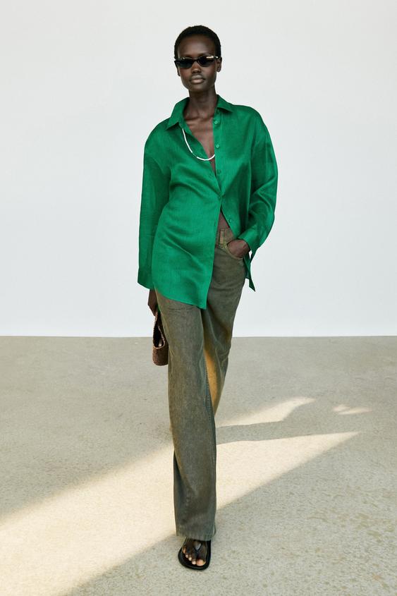Chemise longue fluide 100 % ramie - Vert de Zara - Image 0