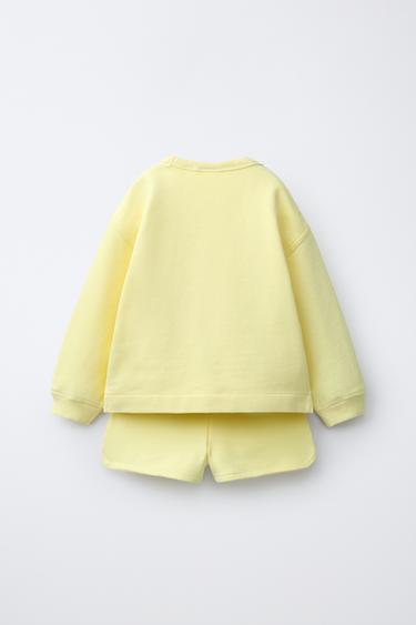 SWEATSHIRT AND RUBBERISED FLOWER BERMUDA SHORTS SET - black/yellow by Zara - Image 1