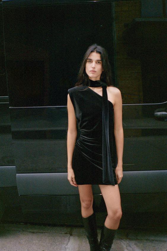 SHORT VELVET SCARF DRESS