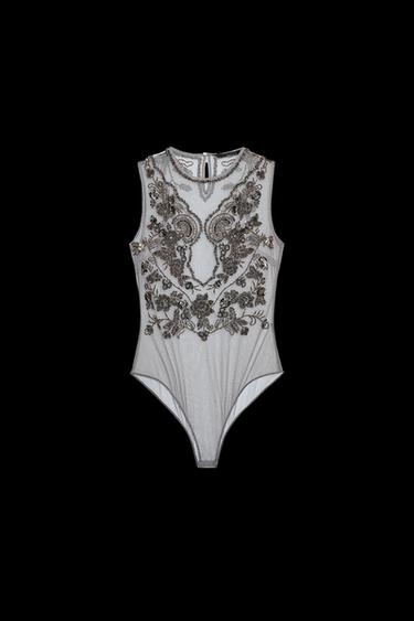 ZW COLLECTION EMBROIDERED BODYSUIT - Silver by Zara - Image 0