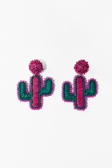 BOUCLES D'OREILLES CACTUS BRILLANTS RAPHIA - Rose de Zara