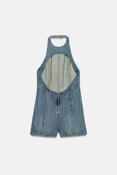 COMBI-SHORT HALTER EN DENIM TRF - Bleu de Zara - Image 4