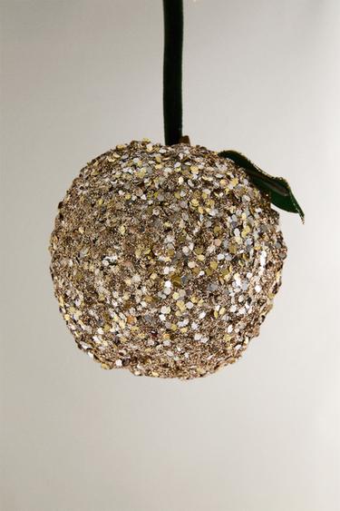 GLITTERY APPLE CHRISTMAS TREE DECORATION - Gold by Zara - Image 3