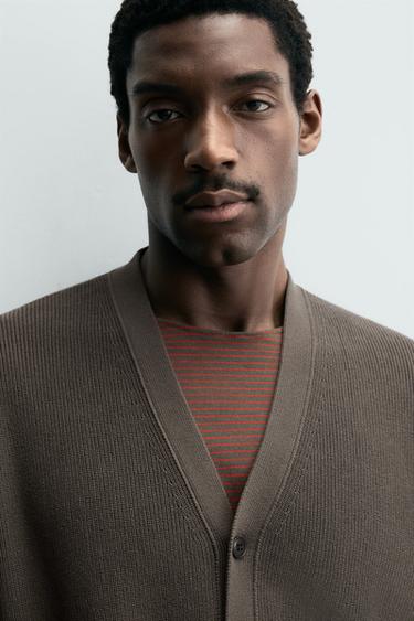 STRUCTURED COTTON CARDIGAN - Brown by Zara - Image 4