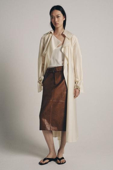 СПІДНИЦЯ-ОЛІВЕЦЬ З 100% ШКІРИ ZW COLLECTION LIMITED EDITION - бежево-коричневий Zara