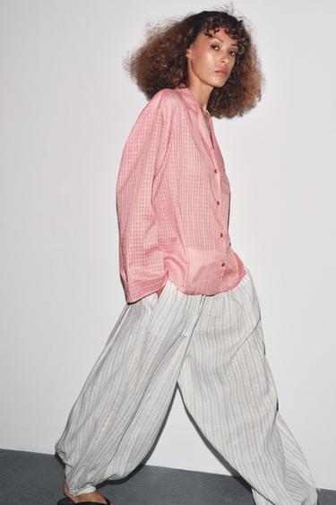 CHEMISE PYJAMA À CARREAUX ZW COLLECTION - Rose de Zara - Image 2