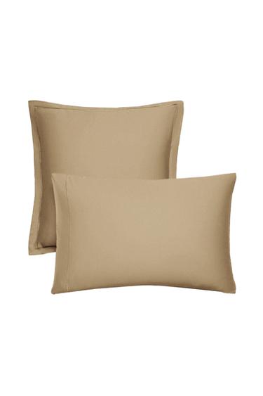 SATEEN PILLOWCASE WITH TRIM (300 THREAD COUNT) - Sand by Zara