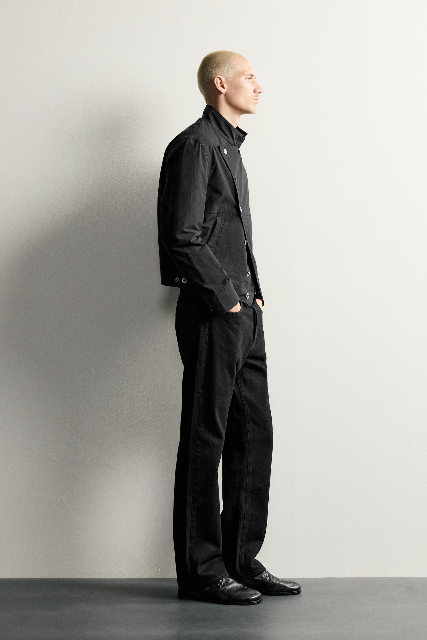 Мужская куртка Zara Cropped Fit Button-Front, цвет: Чёрный — фото 4