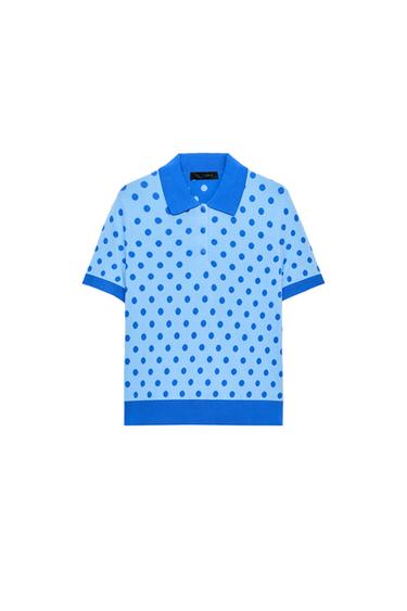POLO EN MAILLE À POIS - Bleu de Zara
