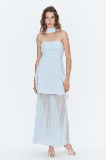 فستان طويل ممزوج فولار - أزرق باستيل الخاص بـ Zara