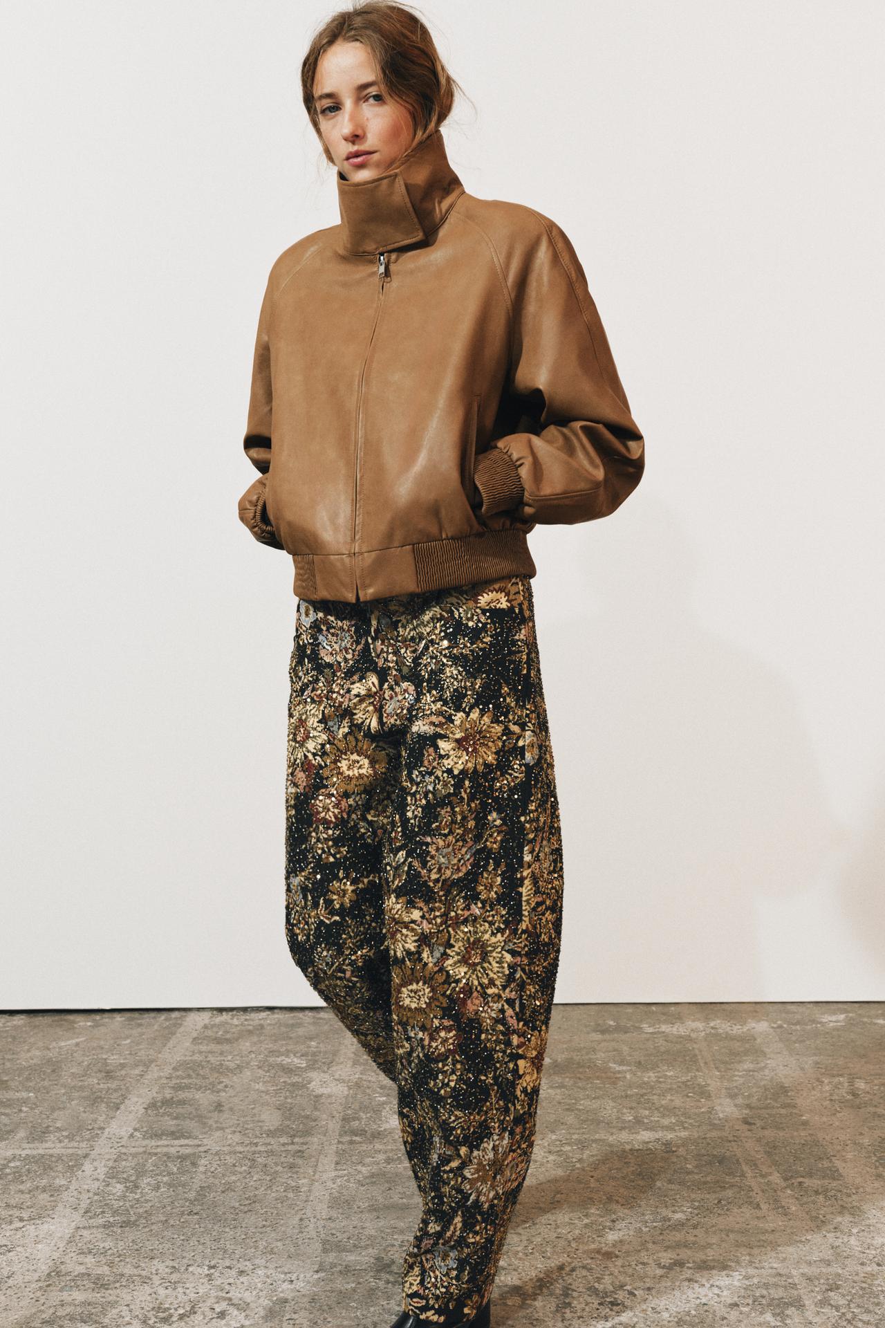 FAUX LEATHER JACKET ZW COLLECTION — Mid-camel