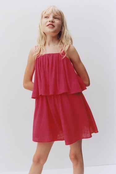 SHORT LINEN BLEND PLAYSUIT - Fuchsia by Zara