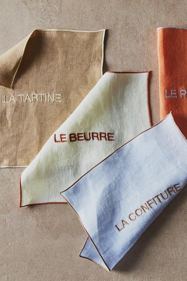 EMBROIDERED COLOURED LINEN NAPKINS (PACK OF 4) - Butter by Zara - Image 5